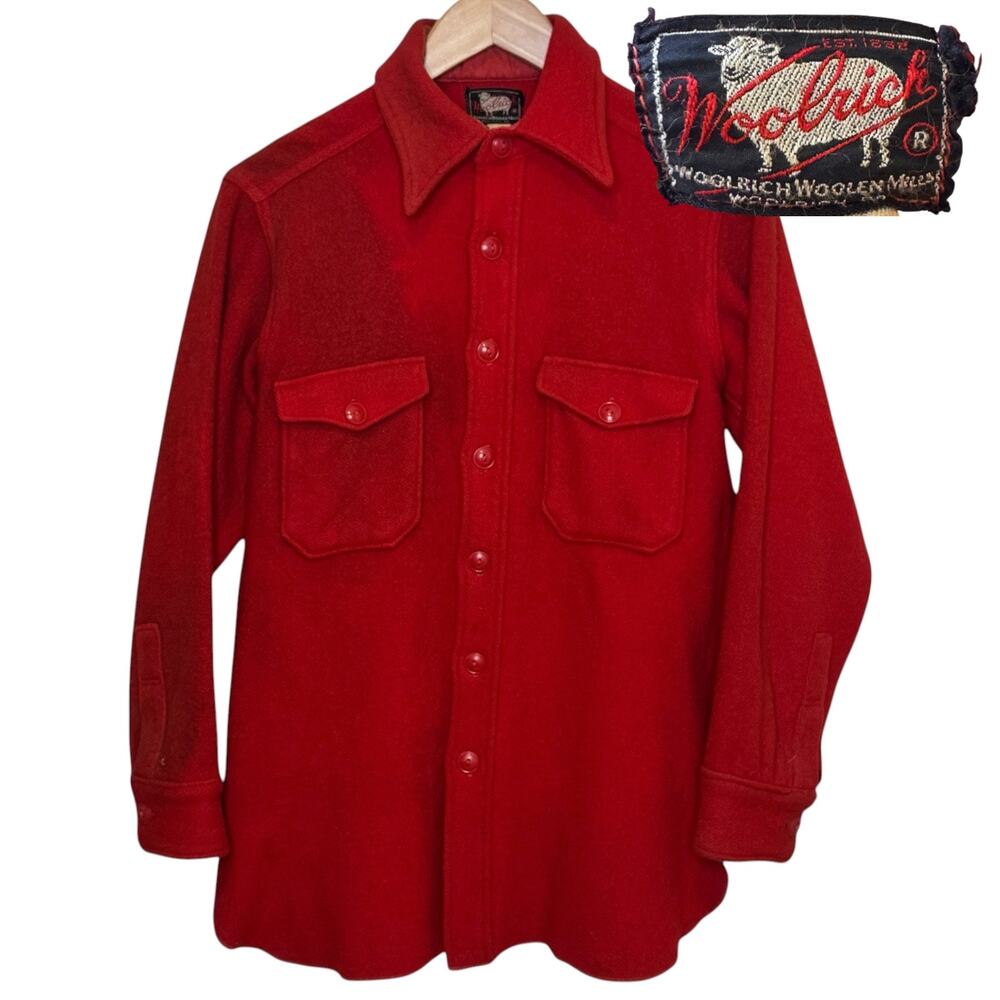 1950's Woolrich Red Wool Button Up Shirt Vintage Overshirt Shacket